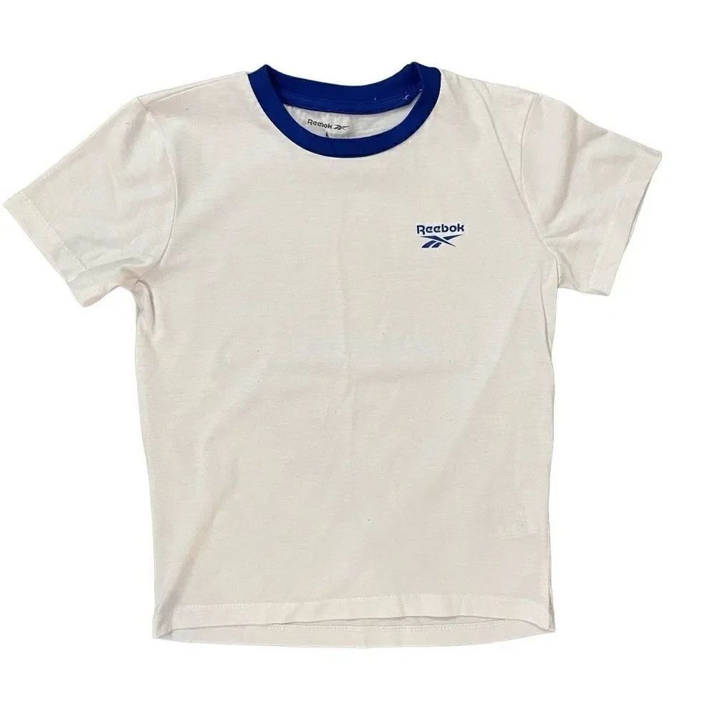 Reebok Boy’s White Blue Logo Cotton Blend Crewneck Short Sleeve Tee Size 6